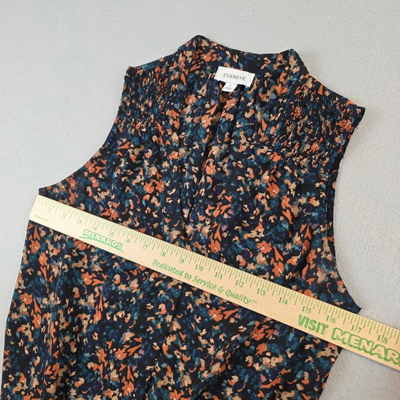 Evereve Womens Sleeveless V-Neck Blouse Multicolor Floral Smocked Top Small - Picture 2 of 11